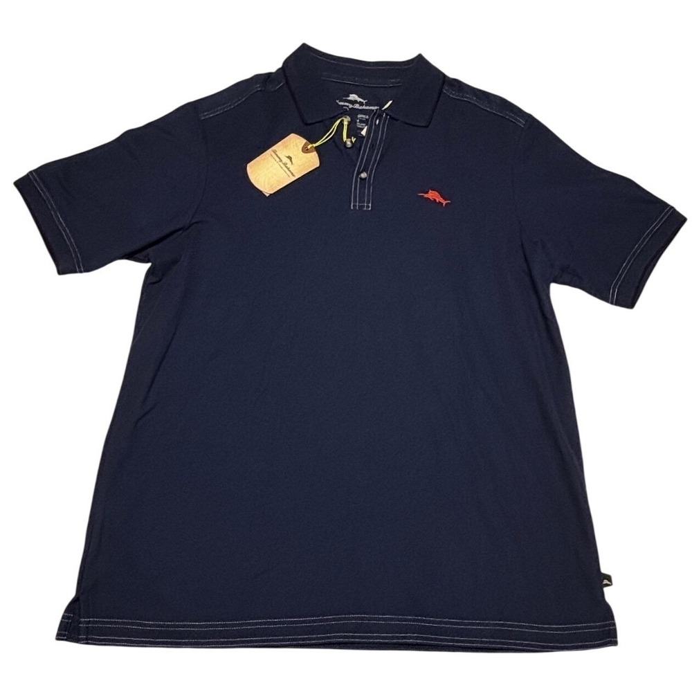 Tommy Bahama Mens Emfielder Polo Supima Size Medium Navy Blue Short Sleeve NWT